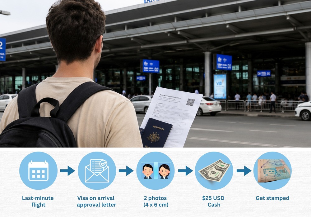 Urgent Vietnam visa on arrival solution for Australians booking last-minute flights to Ho Chi Minh City.
