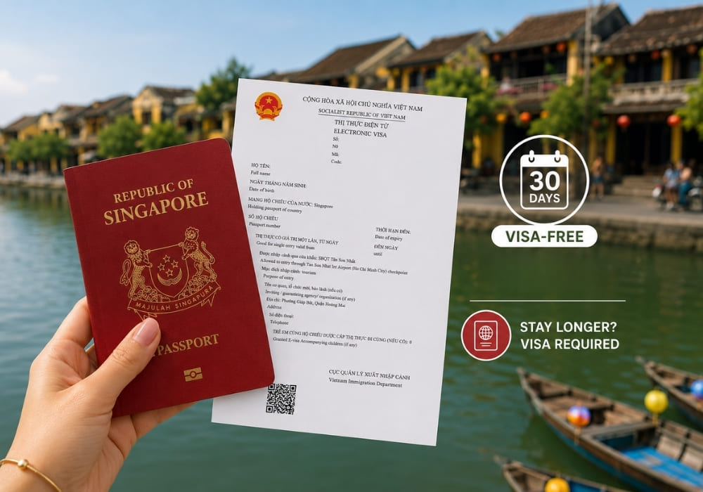 A Vietnam e-visa is required for Singapore travelers planning to stay beyond 30 days.