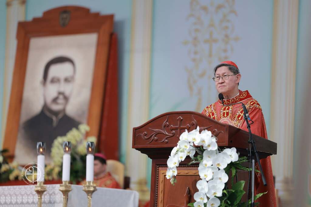 A cardinal speaks at a Catholic mass in Vietnam