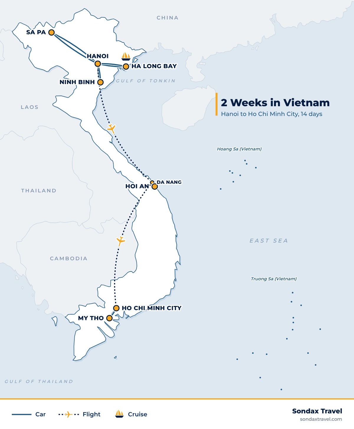 Route map: 2 Weeks in Vietnam: 14 Days, Hanoi to Sapa, Ha Long and Saigon