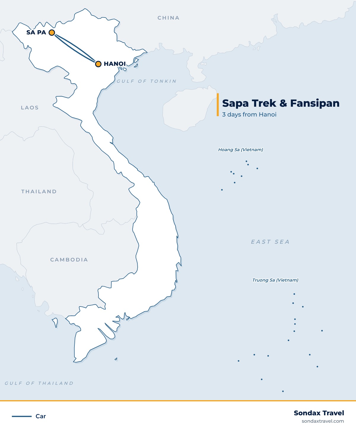 Route map: Sapa Trekking Tour: 3 Days from Hanoi with the Fansipan Summit