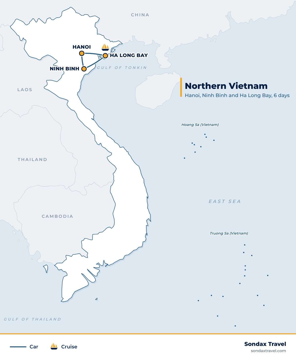 Route map: Northern Vietnam Tour: 6 Days in Hanoi, Ninh Binh and Ha Long Bay