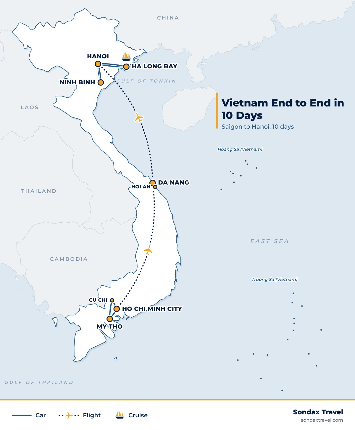 Route map: Bridges & Brews: 10 Days Saigon to Hanoi, Ninh Binh & Ha Long