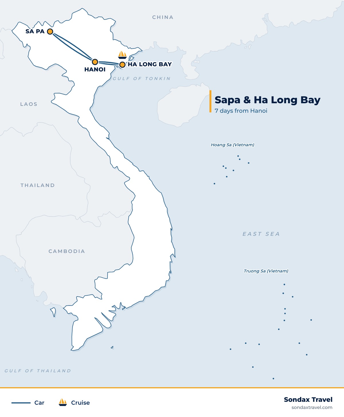 Route map: Sapa and Halong Bay Tour: 7 Days in Northern Vietnam from Hanoi