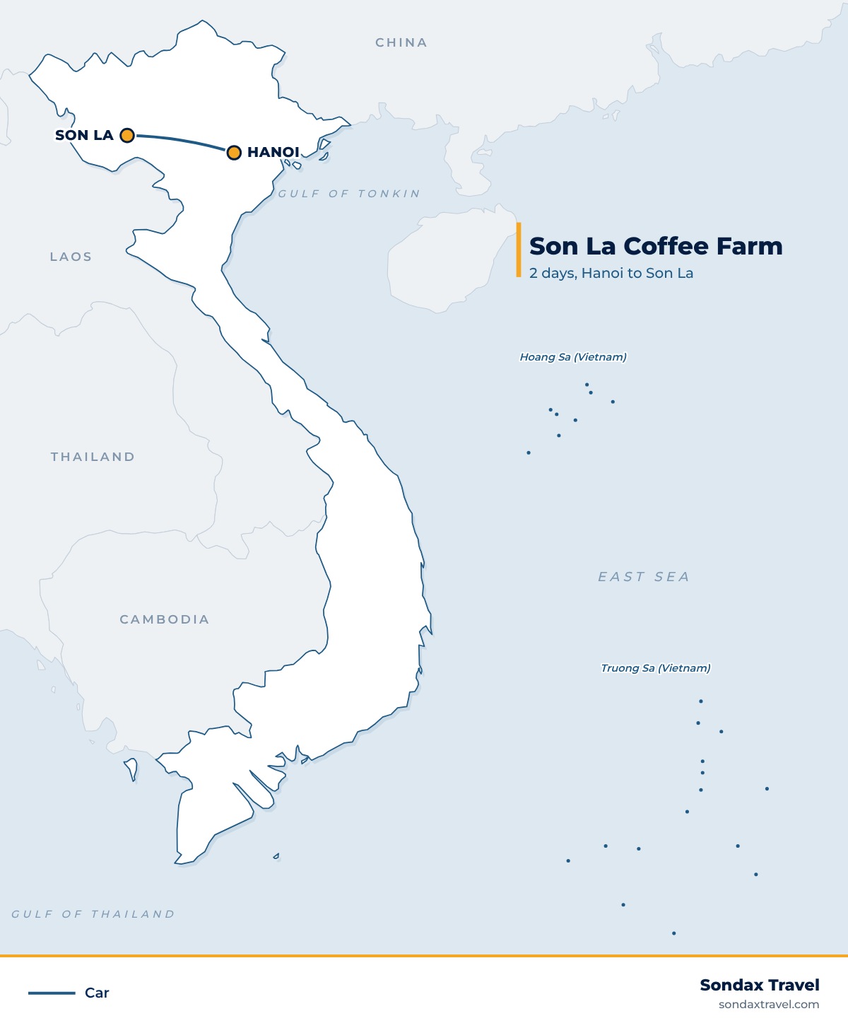 Route map: Vietnam Coffee Farm Tour: 2 Days Picking and Roasting in Son La