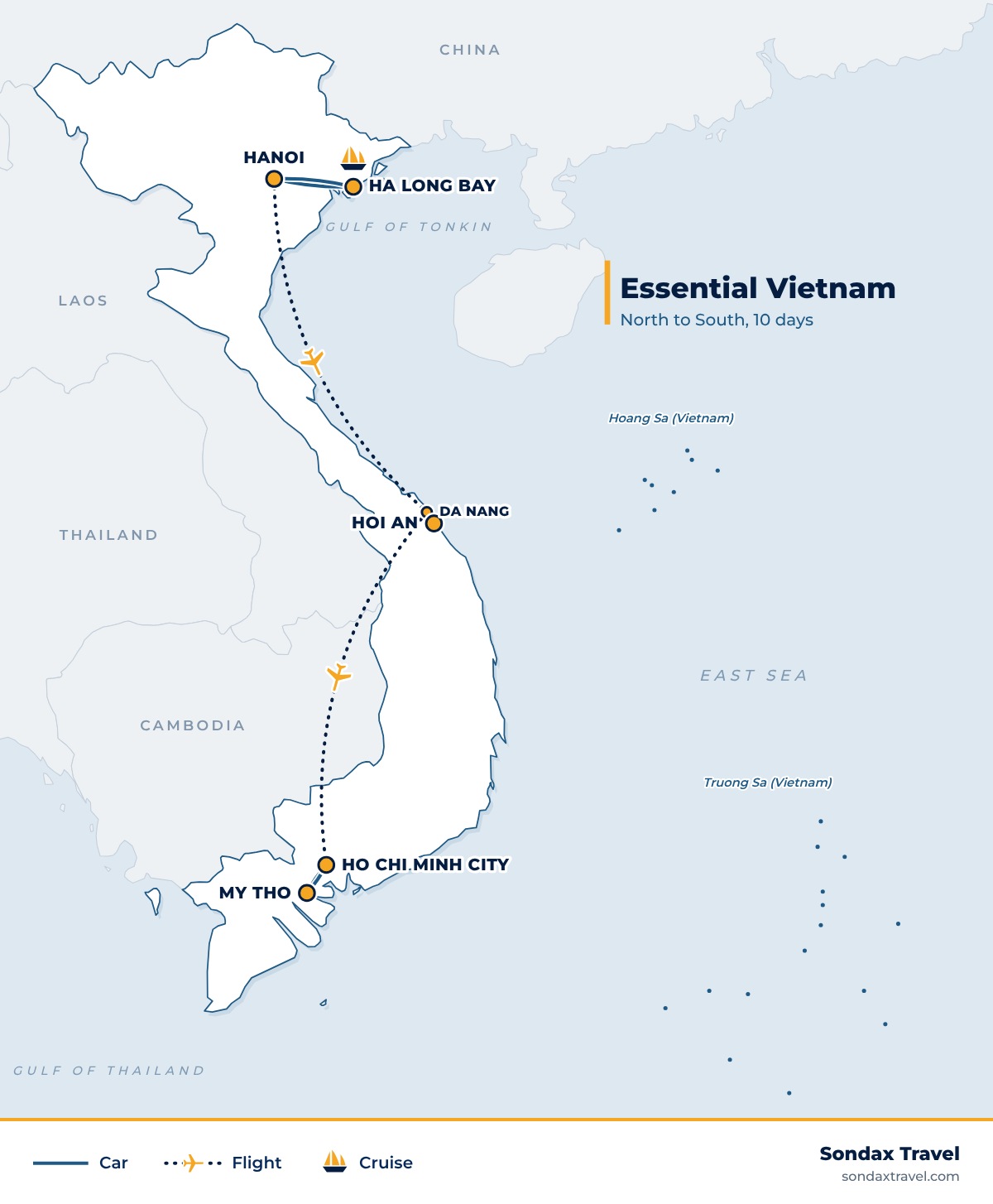 Route map: Essential Vietnam Tour 10 Days: Hanoi, Ha Long, Hoi An, Saigon